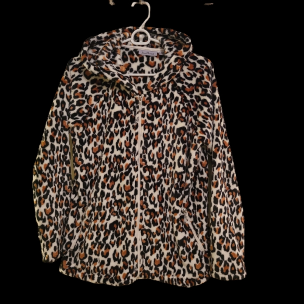 Jason Maxwell Cheetah Print fleece Hooded Zip up Jacket